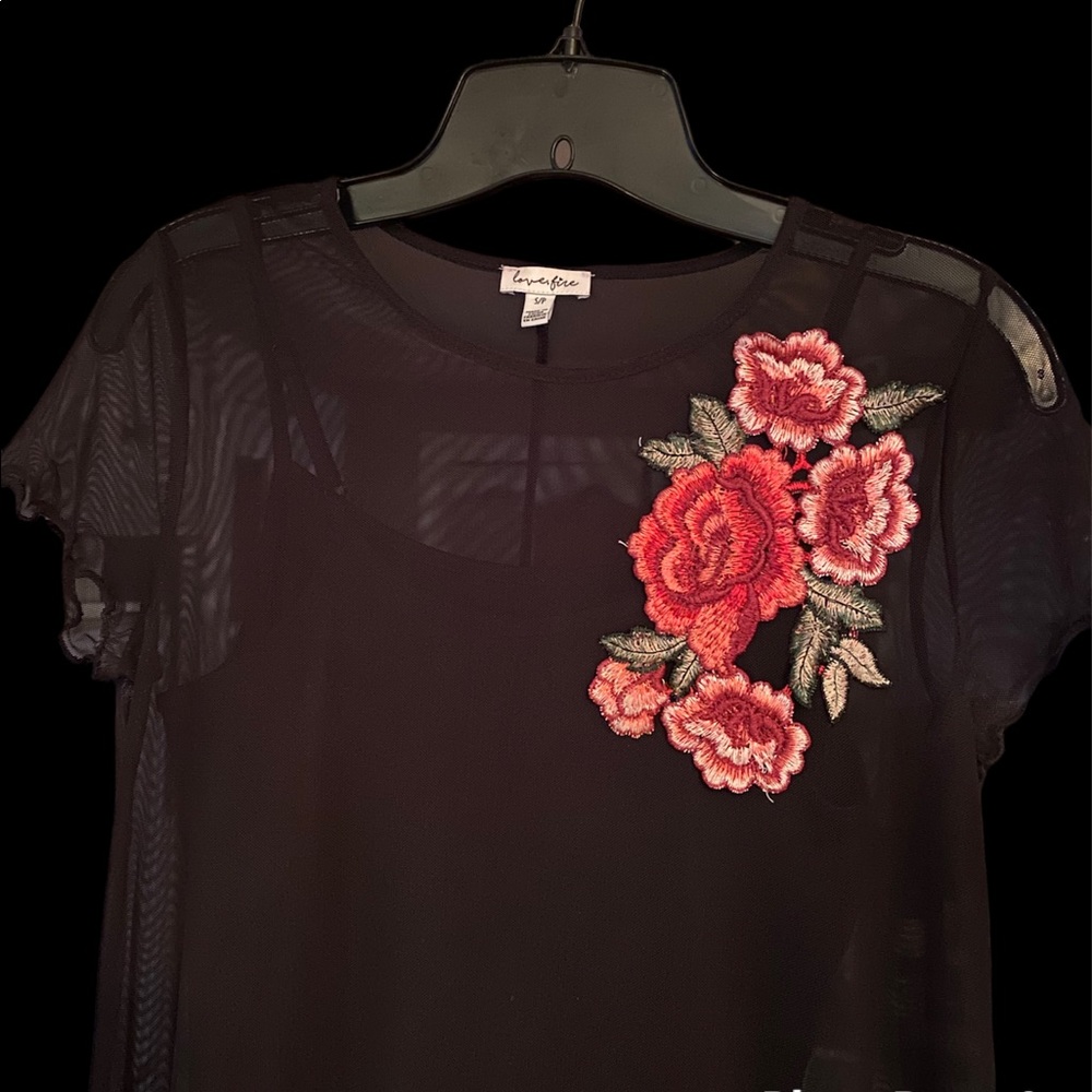 Beautiful Sheer Little Black Dress with Red Roses